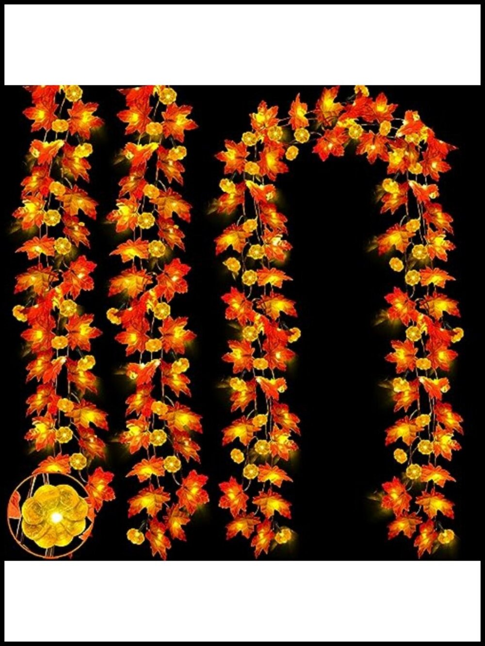 3 Pack Fall Garland 60 LED Pumpkin Lights Timer Battery Operated Maple Leaves